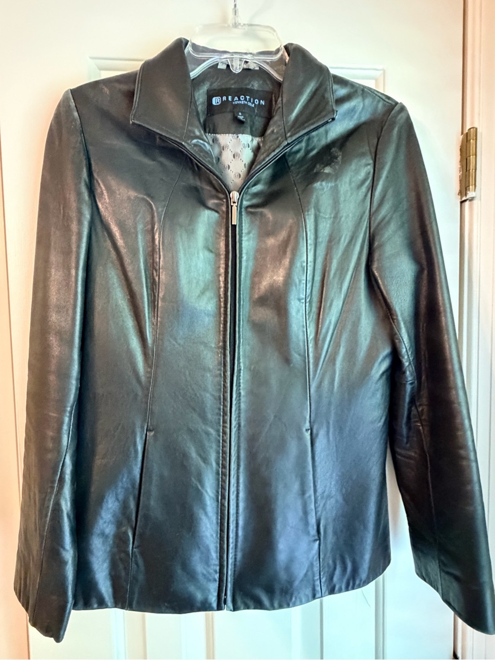 Kenneth Cole Black Leather Zip-Front Jacket